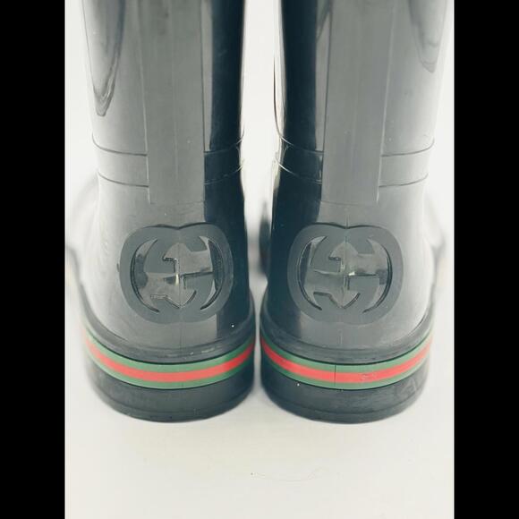 Gucci Web Accent Black Rubber Boots Men - Picture 8 of 13